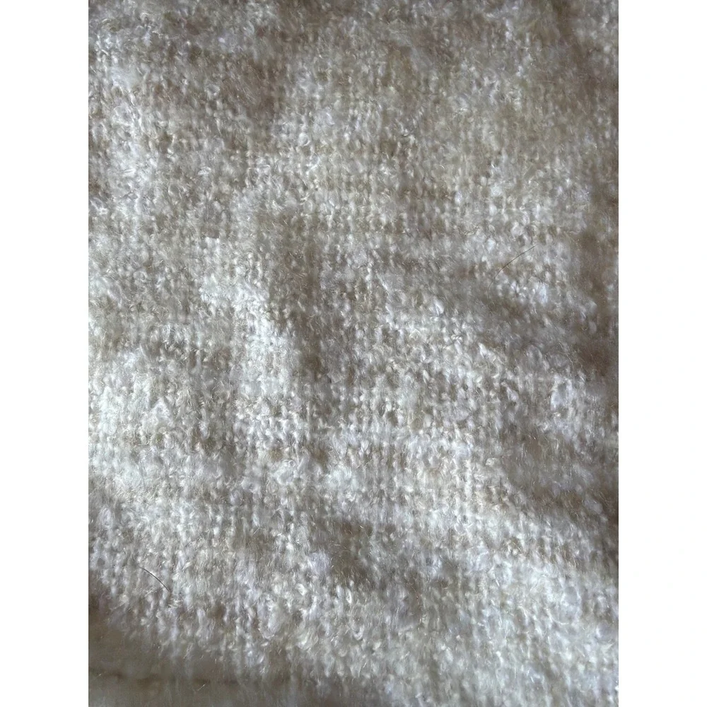 West Elm Throw Blanket Cream Metallic Boucle Knit Fringe 44x56 Soft Accent Decor